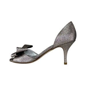 Butter Silver Glitter D'Orsay Peep Toe Heels with Bow